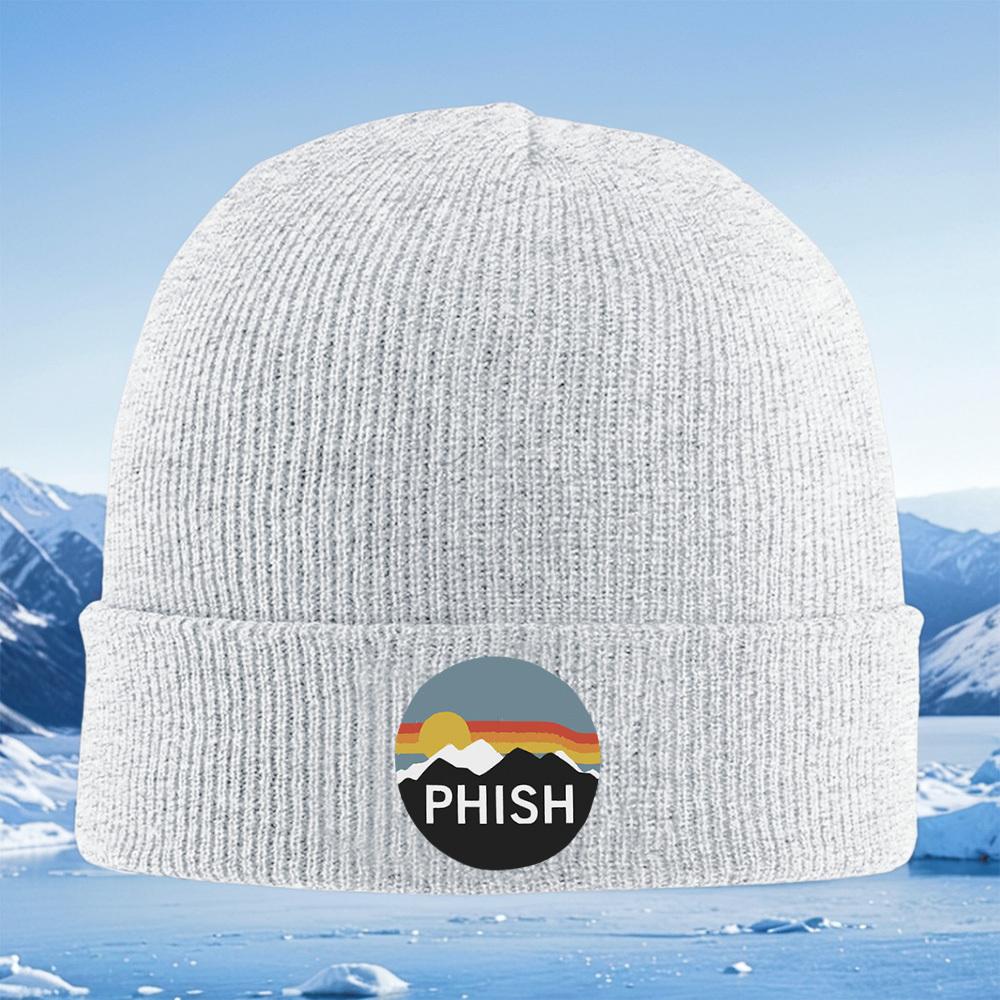 Mountains sunset sky PHISH words black background Men Women Unisex Knitted Hat Beanie Pullover Cap Winter Thermal Warm Christmas