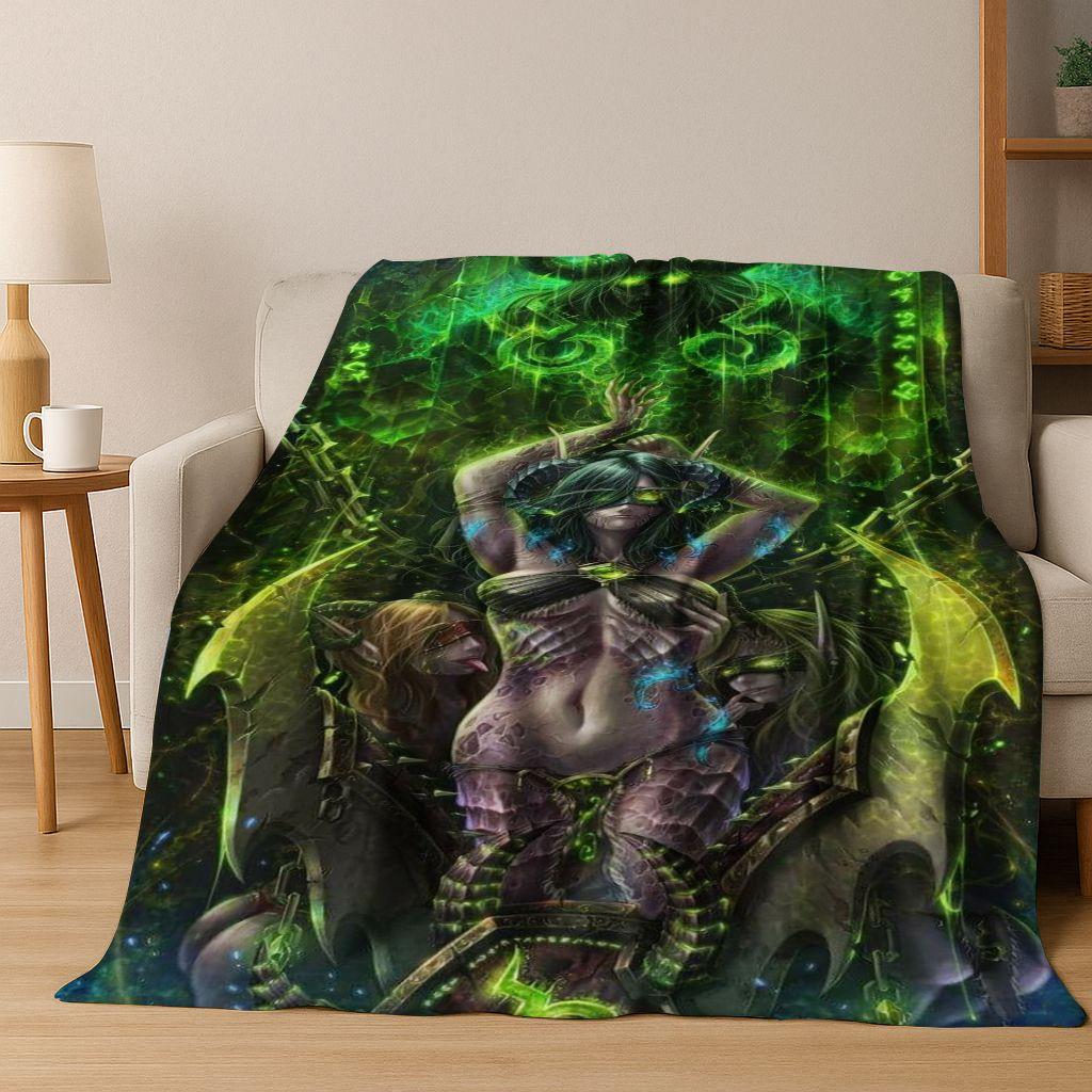 WOW World of Warcraft Arthas Demon Illidan Sylvanas Flannel Blanket,Cozy Soft Throw Blanket for Home Bedroom Bed Sofa Cover Gift