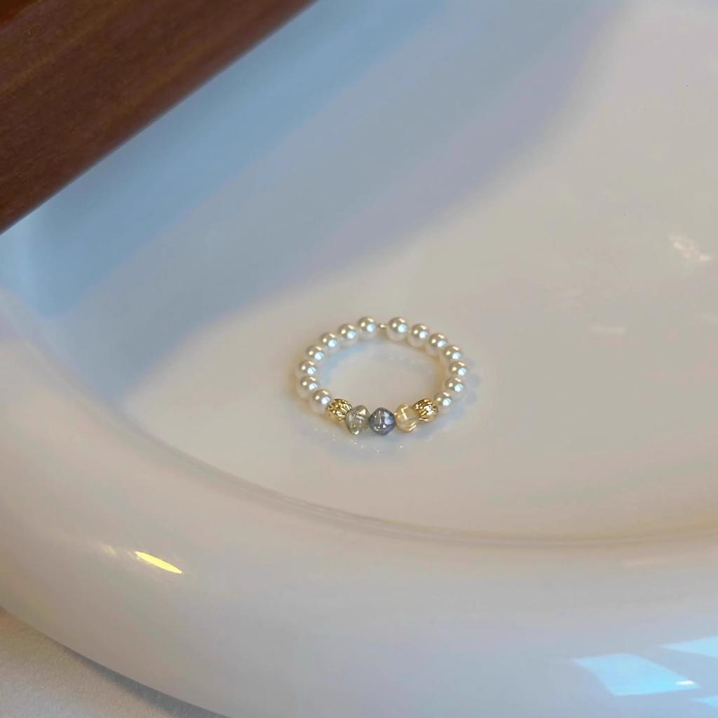 PANJBJ 925 Sterling Silve Multicolour Bead Ring for Women Pearl Elastic Sweet Romantic Design Jewelry Gift Dropshipping
