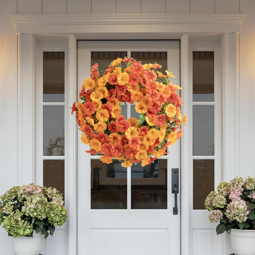 Door Artificial Wreath Hanging Indoor Outdoor Realistic Morning Wreath For Front Door For Thanksgiving Halloween Christmas Home Decoration