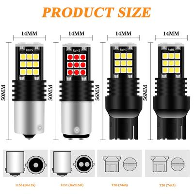 2PCS Ampoules LED T20 7443 7440 3030 24SMD Ampoules de Freinage de Voiture Feux de Recul Rouge Jaune Blanc 12v