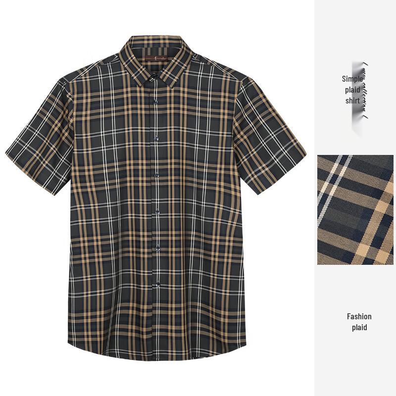 Men s Slim-fit Plaid Short-Sleeve Shirt 4XL