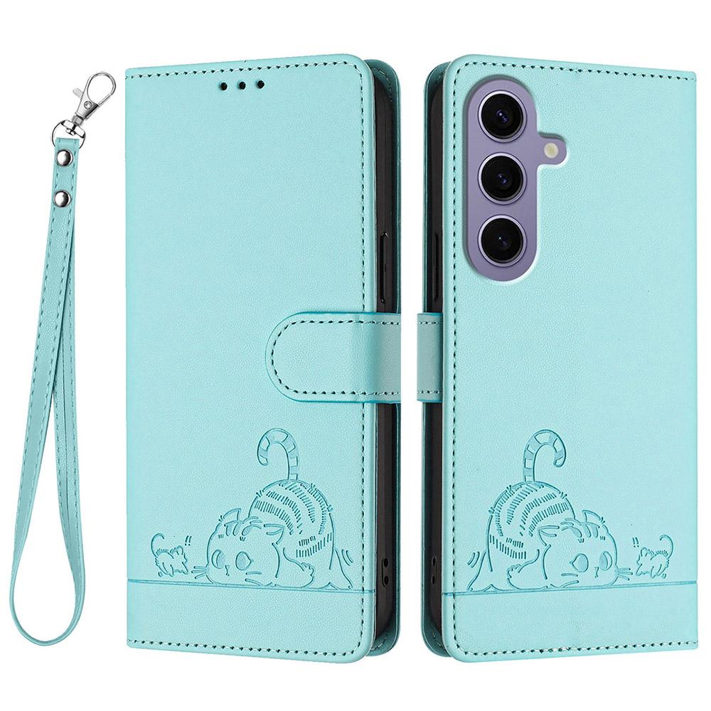 For Samsung Galaxy S24 Case with Strap RFID Blocking Leather Wallet Phone Cover Cat Mouse Pattern
