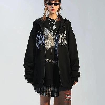 Jacket Coat Print Angel Fairy Womens Hoodies Hip Hop Streetwear Harajuku Anime Women Coat Zipper Women Clothing