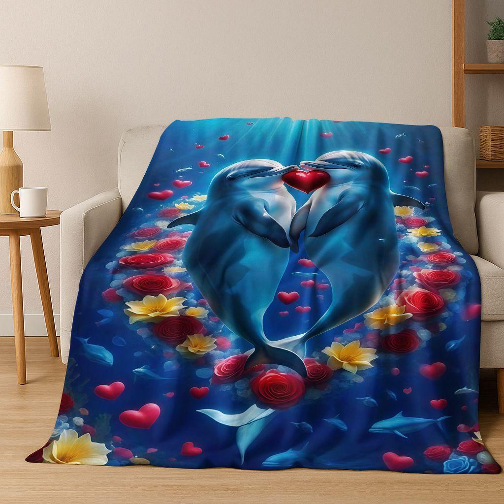 2026 New Underwater World Sea Dolphin Turtle Coral Art Flannel Blanket,Cozy Soft Throw Blanket for Home Bedroom Bed Sofa Kids