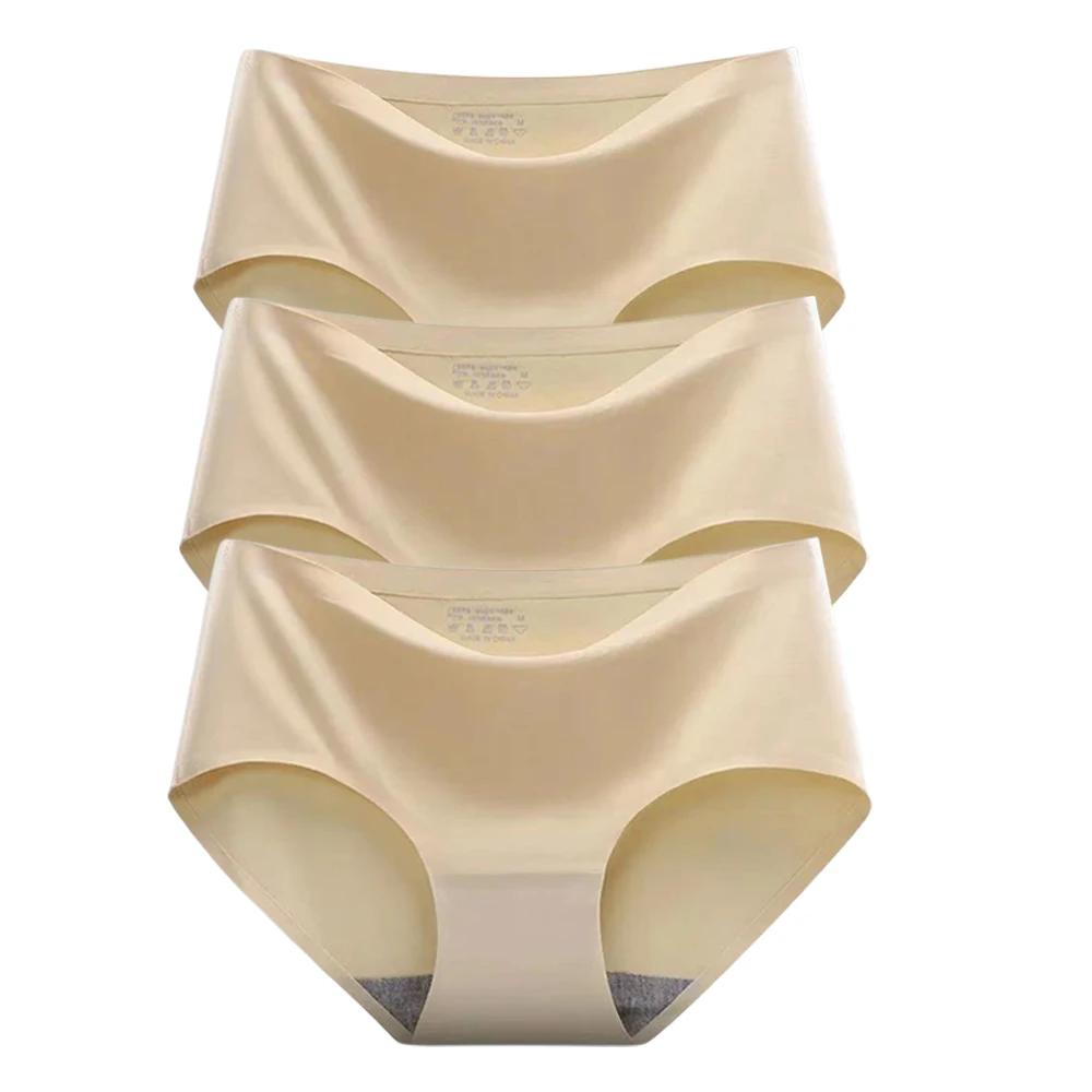 3Pcs Invisible Painties Women Seamless Briefs Ladies Solid Color Ultra-thin Underwear Girls Plus Size Panty M-XXL