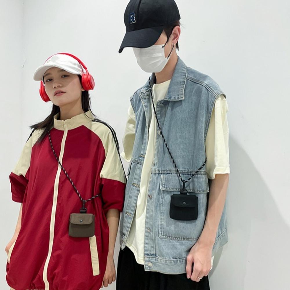 

Square Hanging Neck Coin Purse Casual Male Short Wallet Headphone Storage Bag Storage Bag чорний
