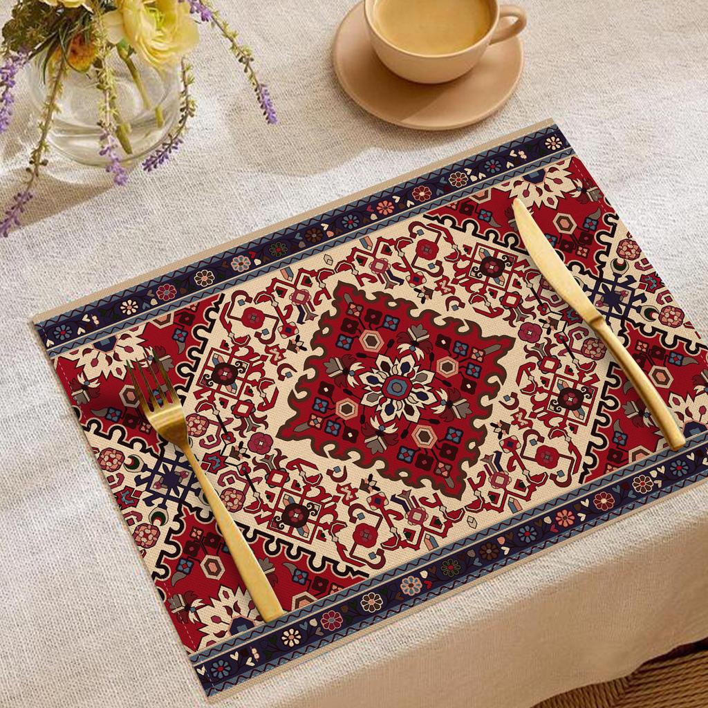 Artistic Vintage Ethnic Pattern Placemats Intricate Floral Geometric Designs Elegant Table Mats For Dining Table Decoration