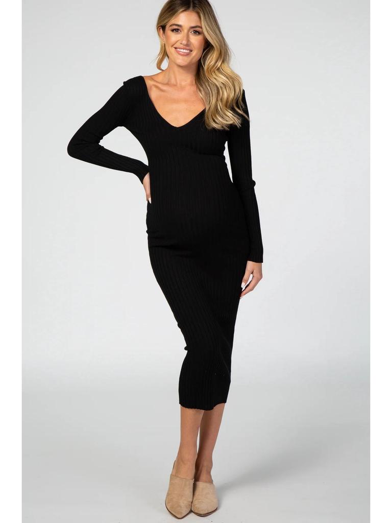 Tehotenské šaty s dlhým rukávom a výstrihom do V, slim fit, v rôznych farbách