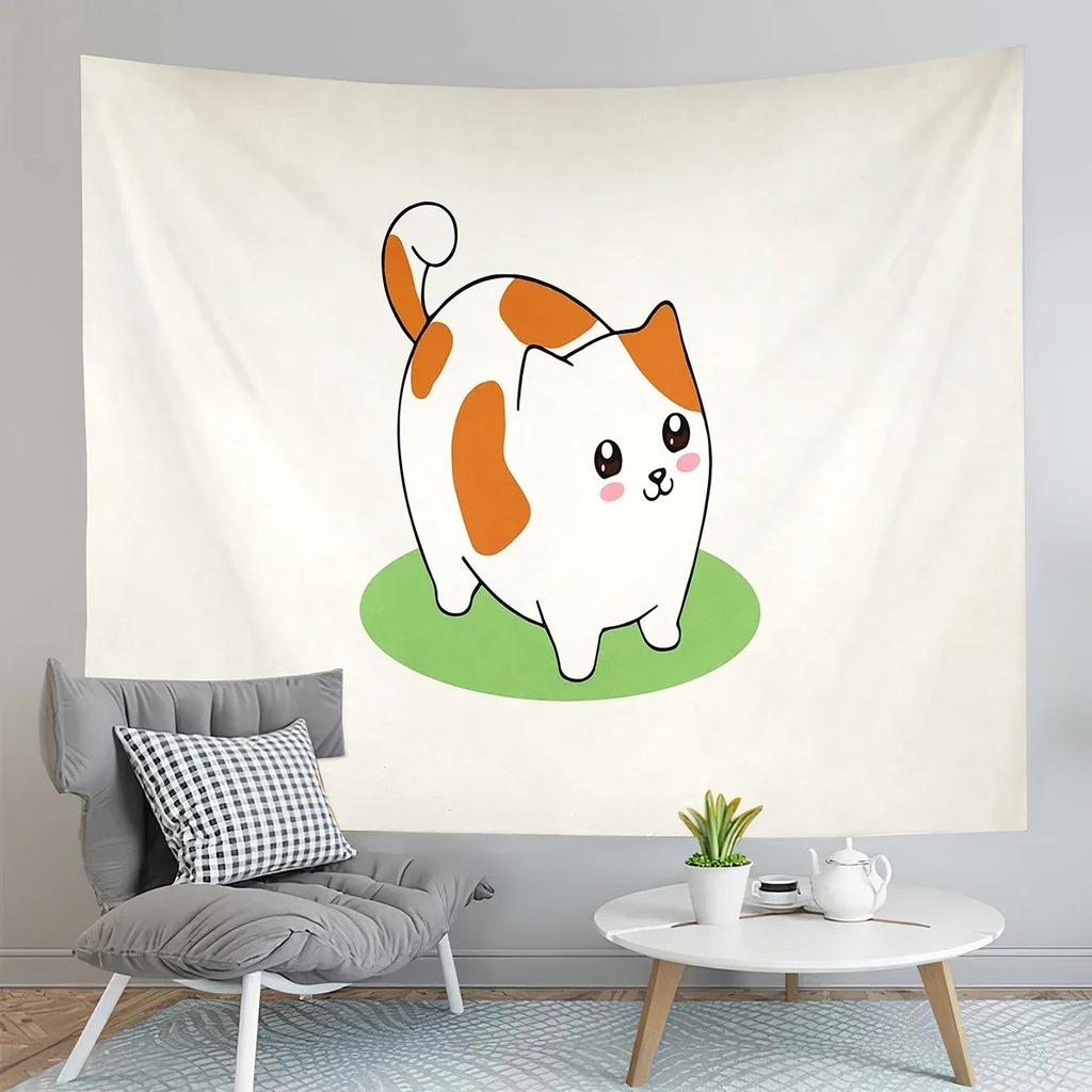 Wandteppich mit Cartoon-Motiv, süße Katze, für Zuhause, Wanddekoration, Wandteppich für Büro, Wohnzimmer