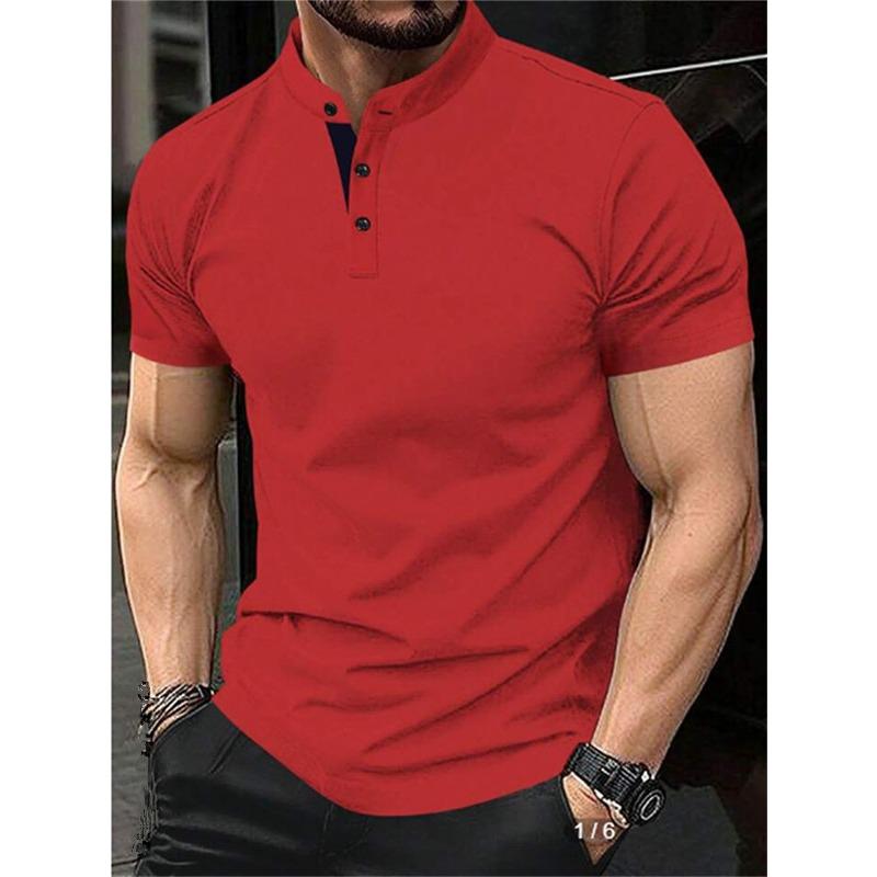 Mens Casual Stand Collar Short Sleeve Henley T Shirt