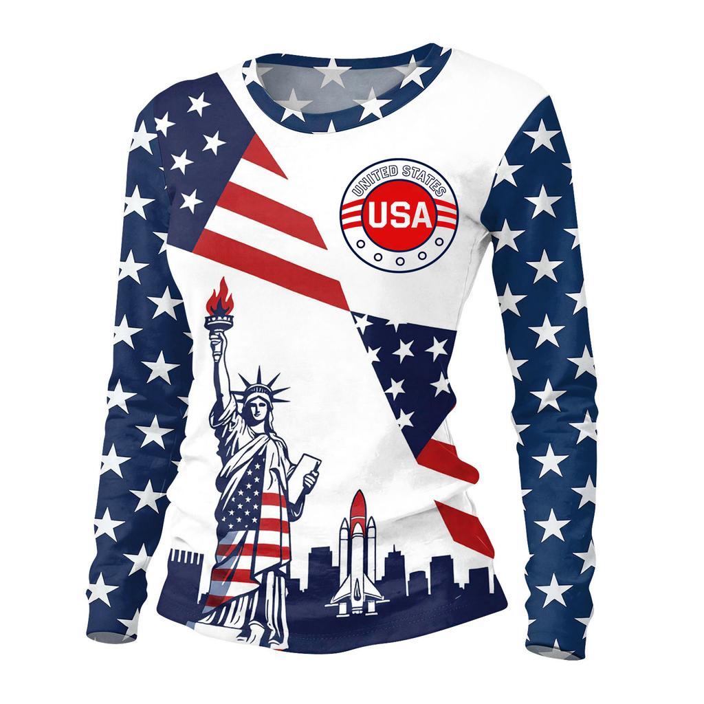 Damen Mode Lässiger Bedruckter Rundhals Langarm Pullover Top