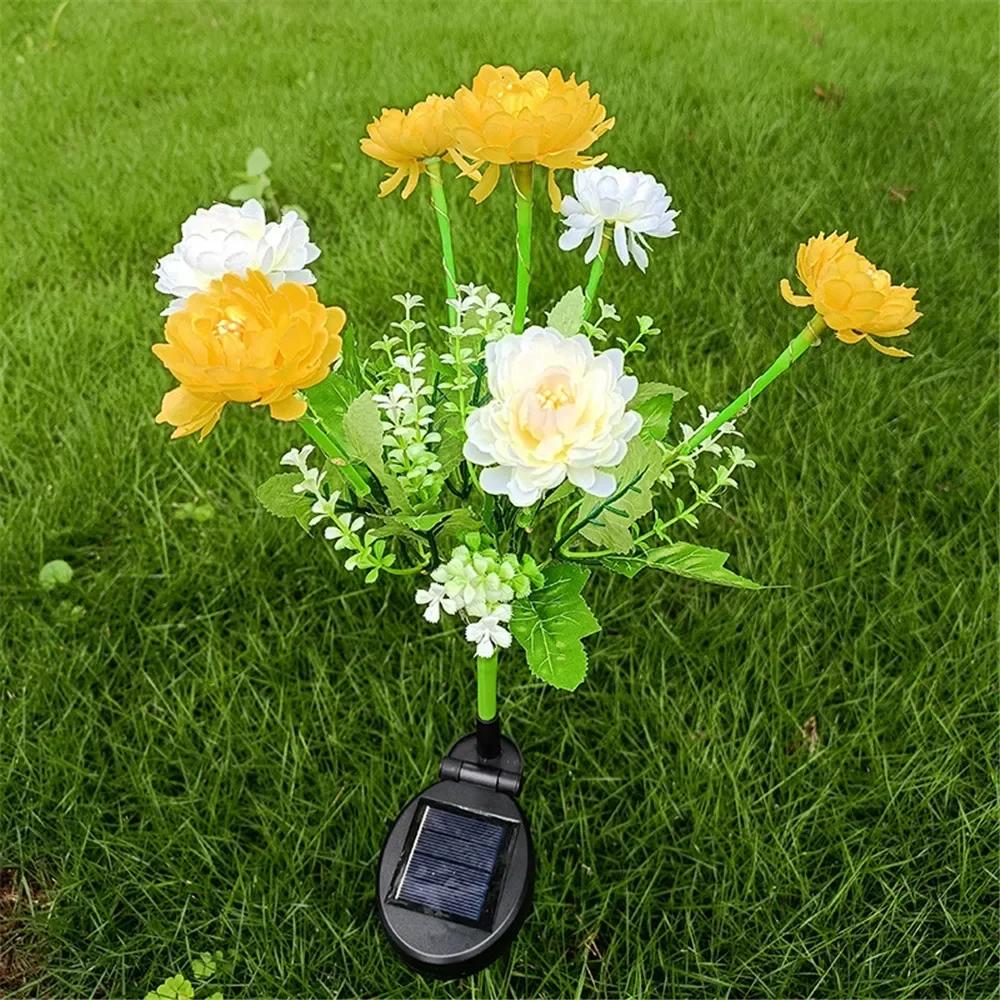 Solar Lotus Flower Lawn Lights with Snow Effect, Waterproof Outdoor Garden Stake Lamp for Patio Wedding Mother's Day Decor