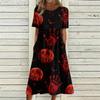 Women's Halloween Printed Casual Dress - Round Neck with Pockets, Relaxed Fit for Women