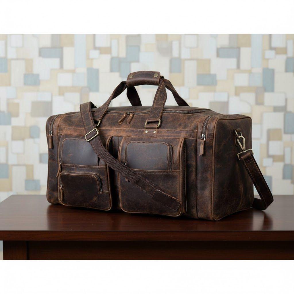 Bolsos de lona grandes de 24 pulgadas para hombres, bolsos de cuero para viajes, bolsos de lona para pasar la noche, gimnasio, deportes, fin de semana, bolsos de lona (Marrón oscuro, 24" grande)