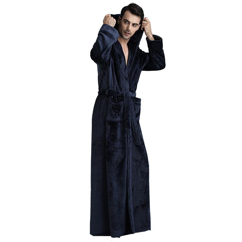 

Свободный длинный толстый банный халат с капюшоном, зимний толстый женский банный халат из плюша и флиса, теплая удобная одежда для сна для женщин, халат L