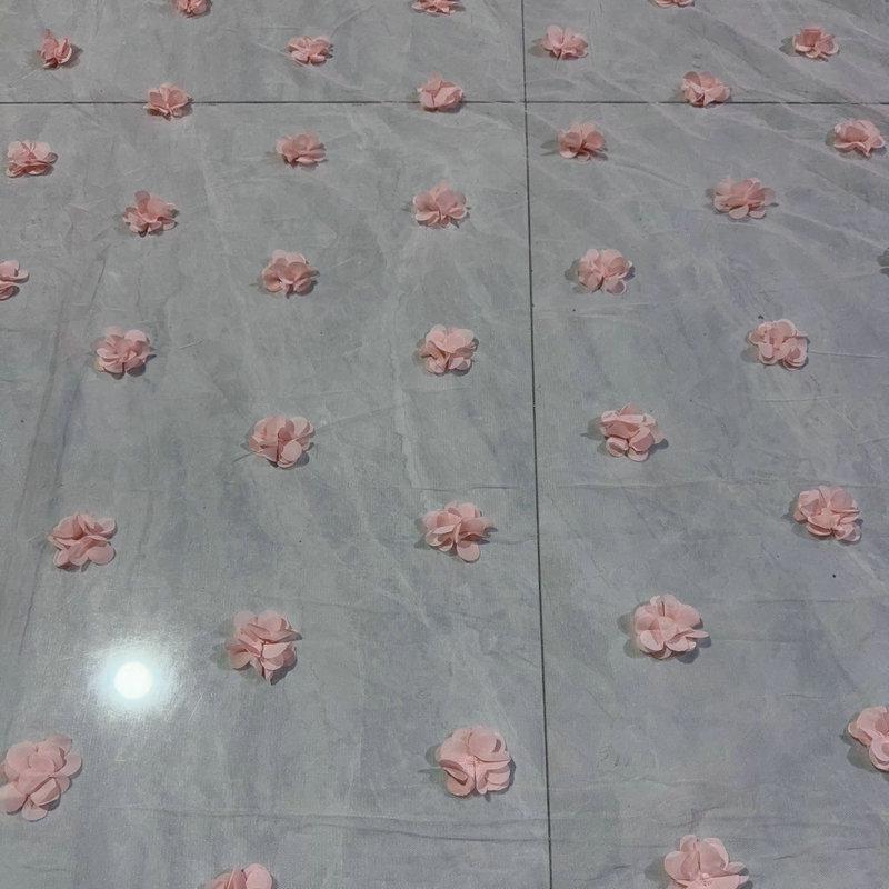 Pink 3D Embroidered Lace Mesh Fabric for Curtains and Photo Backgrounds 0.5*1.35m (30 flowers)
