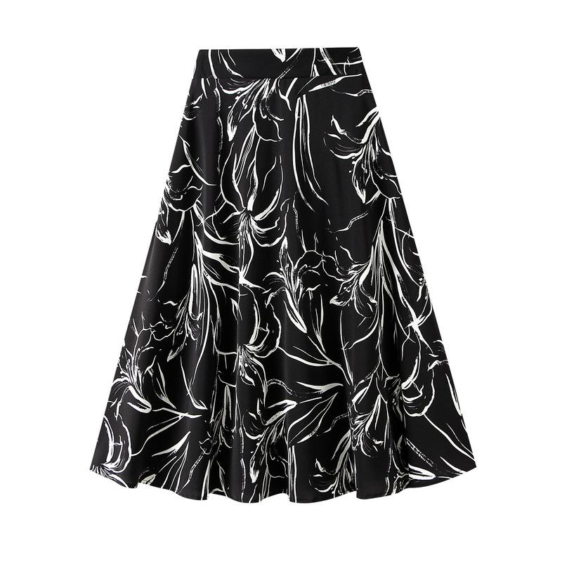 Women's Boho Midi Skirt A-Line Ruffle Elastic High Waist Casual Summer Pleated Flowy Floral Print Skirts Flared Below The Knee Skirts for Women
