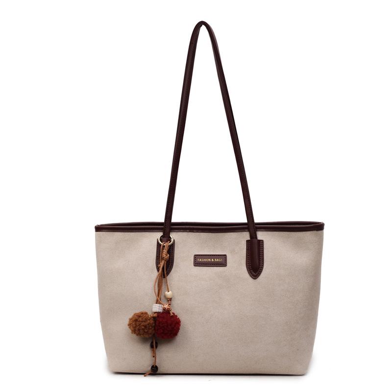 

Вместительная замшевая сумка-тоут в корейском стиле - Осенне-зимняя простая однотонная сумка через плечо Without Pendant бежевый