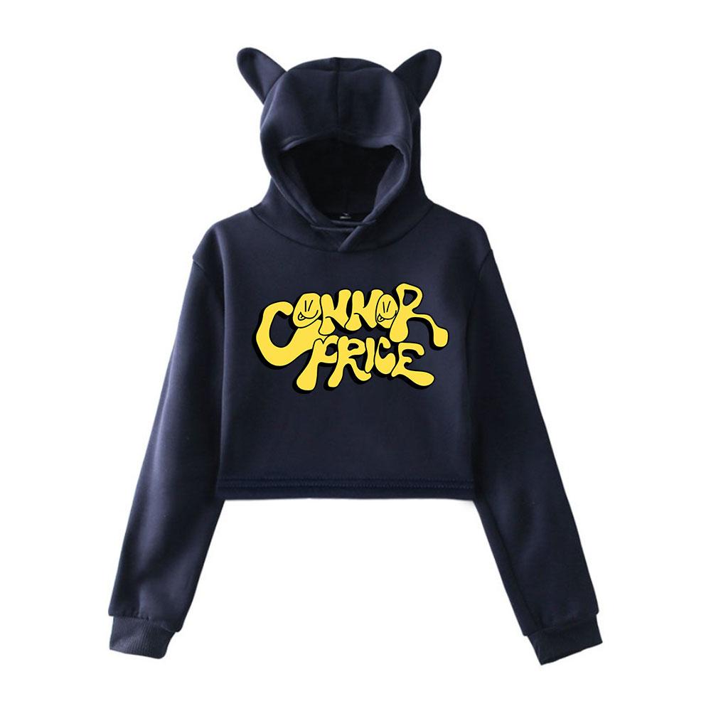 

Streetwear Women Sexy Connor Price Print Cropped Sweatshirts Oversize Loose Harajuku Pullovers Korean Casual Tops XXS темно-синього кольору