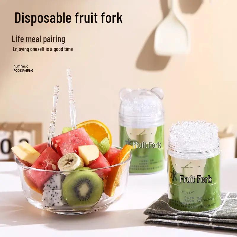 Disposable Food-Grade Plastic Forks for Cakes and Fruits - Safe for Children, Portable, and Ideal for High-End Household Use.