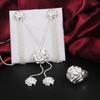 Fine   Copper Pretty Rose Flower Necklace Earrings Rings for Women Jewelry Set Fashion Party Wedding Accessories Gift