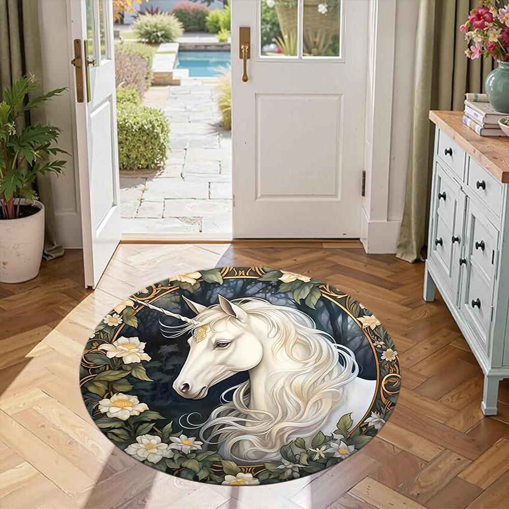 Unicorn Round Area Rug Suitable for Game Room Hallway Balcony Decorate room Antislip Round Carpet Decorate Offices Best for Christmas