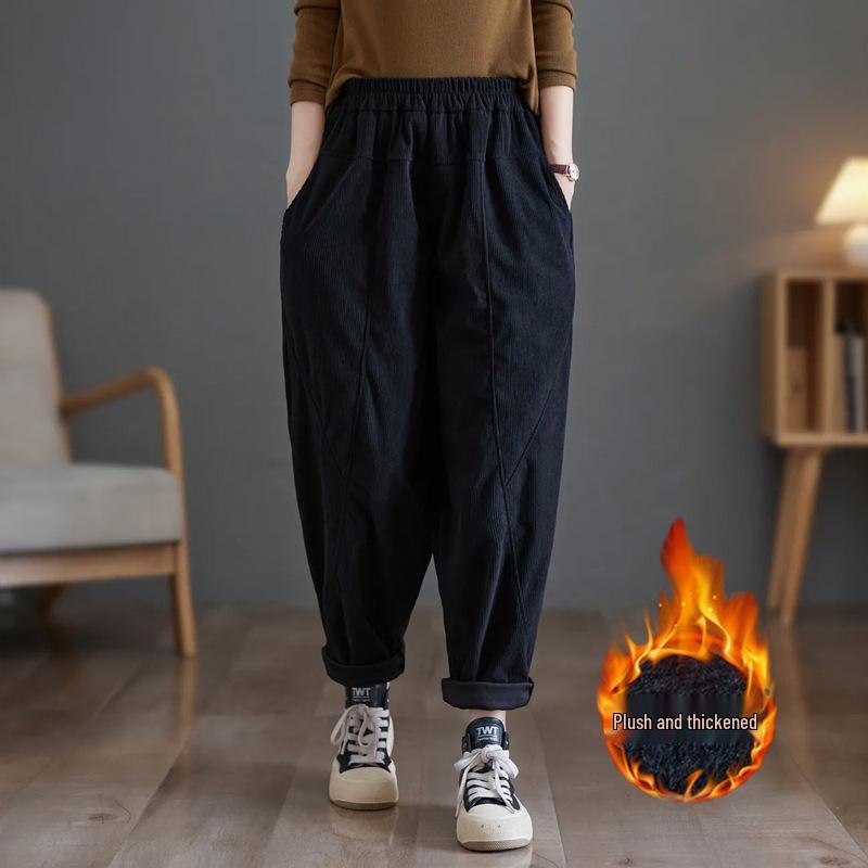 

Женские гаремные брюки больших размеров на флисовой подкладке - Весна/Осень 2024 M