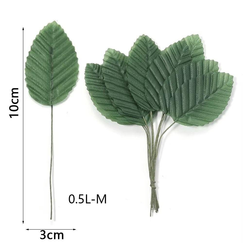 40Pcs Nylon Artificial Silk Rose Leaves Single Leaf Wired Stem Artificial Green Leaves DIY Crafts Floral Decoration Leaf