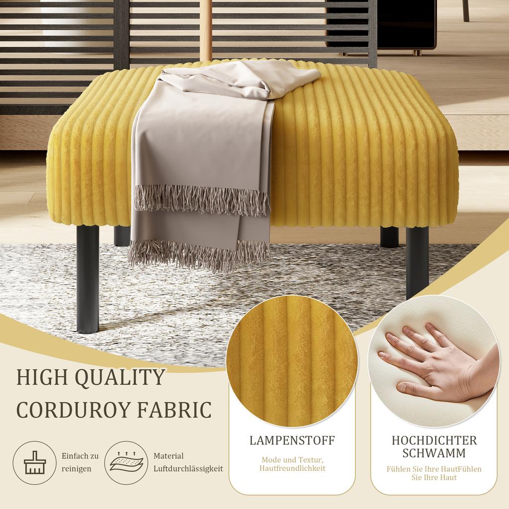 Hochwertiger Cord-Hocker mit Metallrahmen – Weicher Veloursbezug – Vielseitig als Fußhocker, Hocker oder Beistelltisch – Werkzeuglose Montage