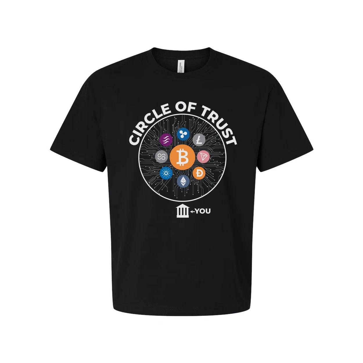 Crypto Circle Of Trust Graphic Tee Featuring Bitcoin And Altcoins For Crypto Ent 4XL