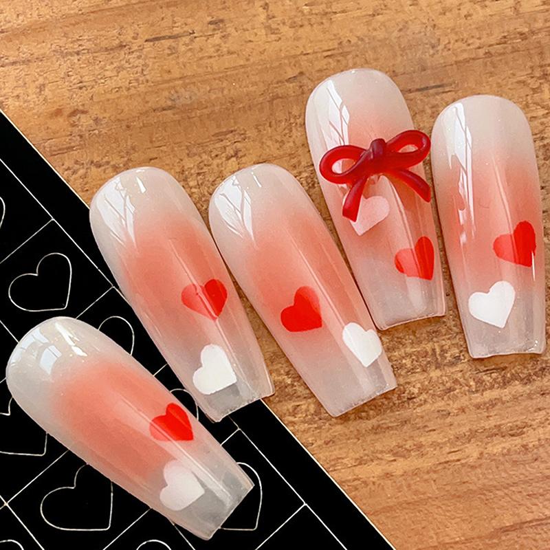 Airbrush Stencil For Nails Heart Bow Stars Pattern Hollow Nail Sticker Templates For French Manicure Tips Nail Design