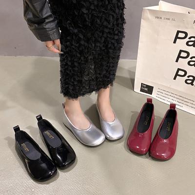 Nuovo Stile Moda Scarpe in Pelle Verniciata Donna Scarpe Singole Punta Tonda Bassa Primavera Autunno Ballerine Scarpe Piatte Semplici