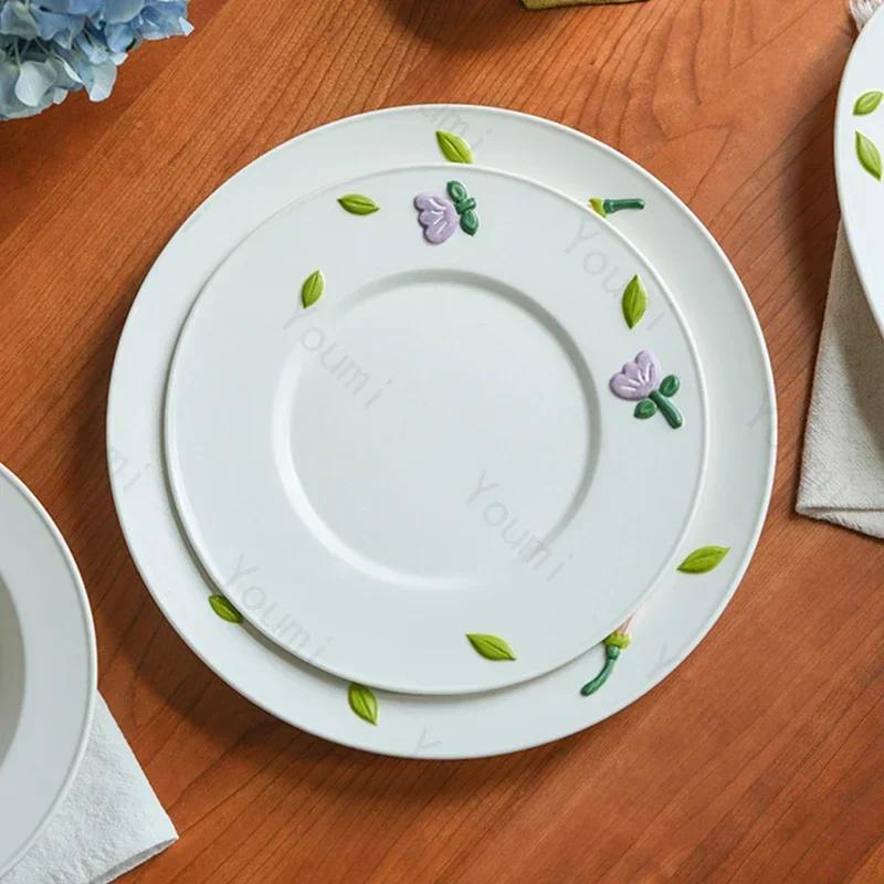 Kreative Relief Blume Keramik Platte Licht Luxus Restaurant Köstliche Salat Obst Platte Exquisite Hause Gerichte Esszimmer Platten