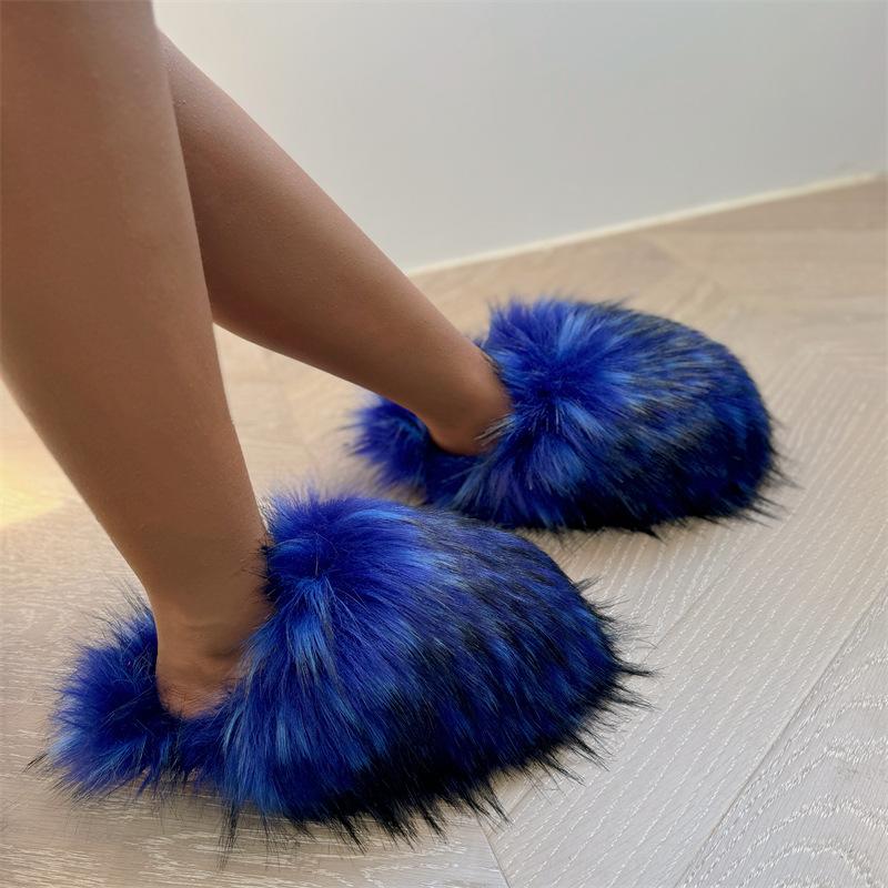 2025 Dam Vinter Tvättbjörnspäfflor Varma Plyschtofflor Flickor Lyxiga Pälsiga Fuskpäfflor Hem Bomullsskor Inomhus Päls-tofflor