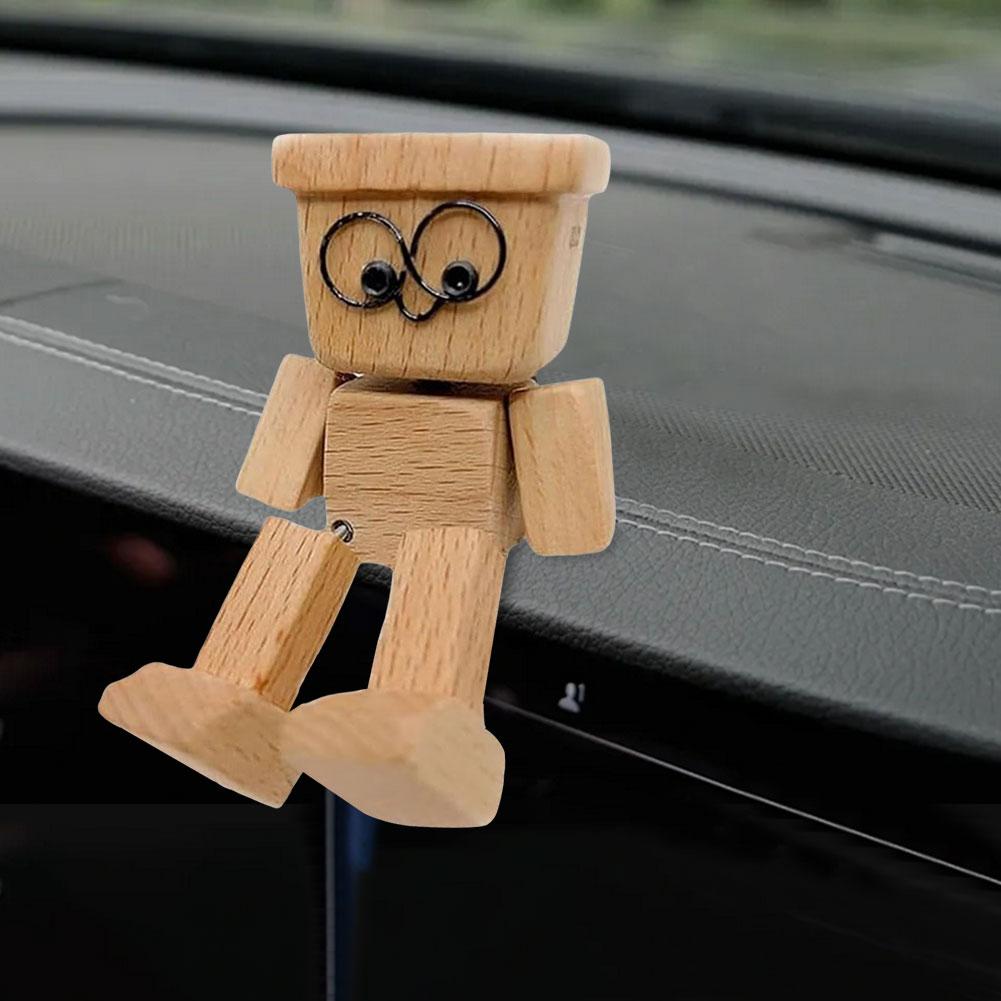 Shaking Wooden Man Figurine Handmade Car Ornaments Action Figure Little Nerdy Dolls Car Accessories Car Ornaments Creative Gifts