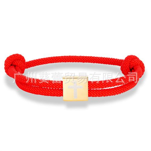 Classic Cross Milan Rope Hand Rope Stainless Steel Gold Square Buckle Cross Adjustable Easter Bracelet