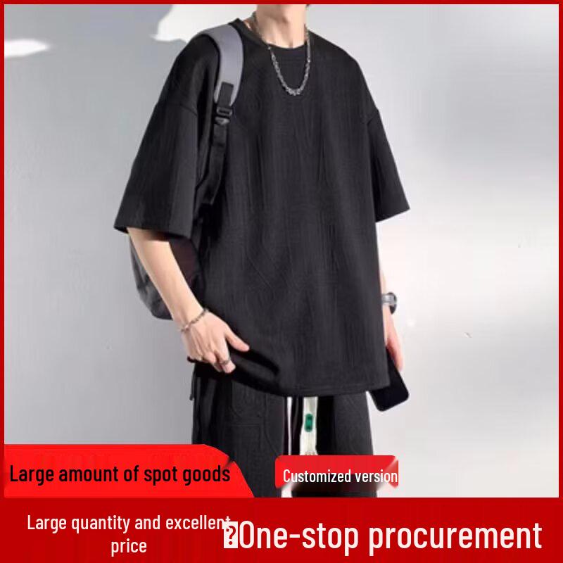 Men's Hong Kong Style Heavyweight Waffle T-shirt and Five-Point Pants Casual Sportswear Set