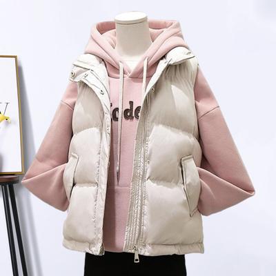 Colete de inverno feminino, casaco grosso, acolchoado, zíper, gola alta, sem mangas, cor sólida, à prova de calor