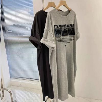 Letter Print Dress Summer New Korean Fashion Loose Casual Long T-shirt Skirt