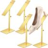 Therwen 4 Pcs Shoe Display Stand Gold Rack Stainless Steel Shoe Stand Golden Metal Riser High Heel Display Rack Holder for Home Shopping Malls(Square