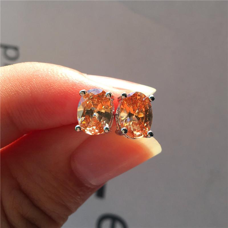 Boho Female Purple Red Oval Stud Earring Cute  Color Rainbow Stone Earrings Vintage Small Wedding Jewelry For Women