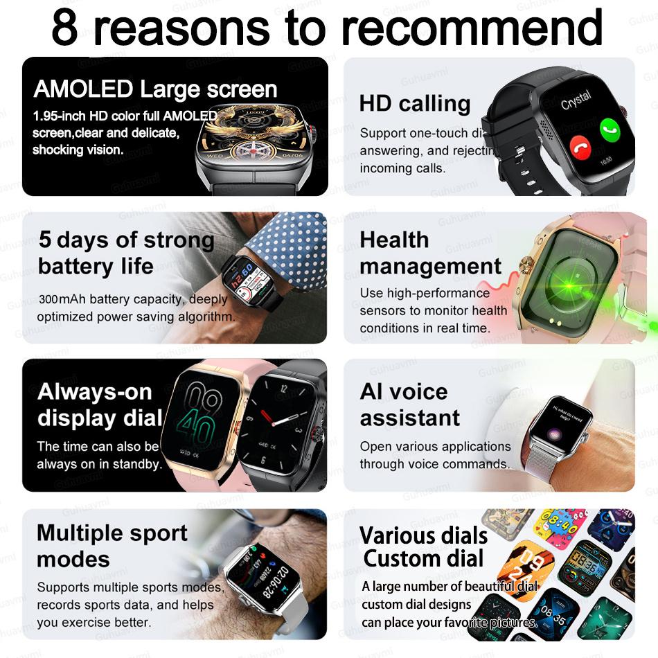 2025 Nové NFC Chytré hodinky AMOLED Displej Vždy zobrazují čas Bluetooth volání Série 9 Hodiny Vlastní ciferník Muži Sport Zdraví Ženy Chytré hodinky