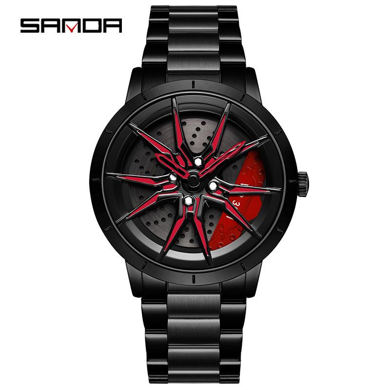 Sanda Men's Trendy Waterproof Quartz Watch with Cool Wheel Design