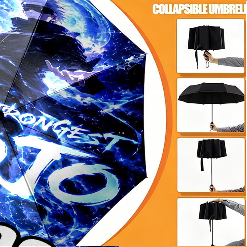 Custom Name Personalized Jujutsu Kaisen Print Umbrella, Auto Open Close, 8‑Rib Sturdy Frame, Commute Camping Hiking Use, Birthday Gift