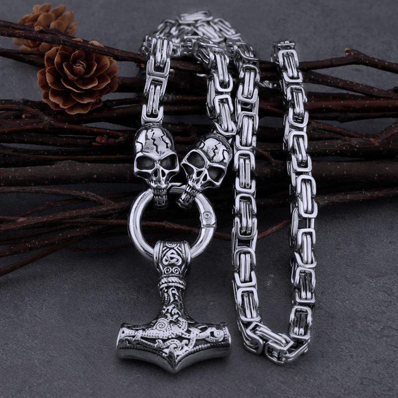 Punk Men s Skeleton Thor Hammer Pendant Necklace Viking Men s Street Party Fashion Gift Necklace Jewelry 70cm