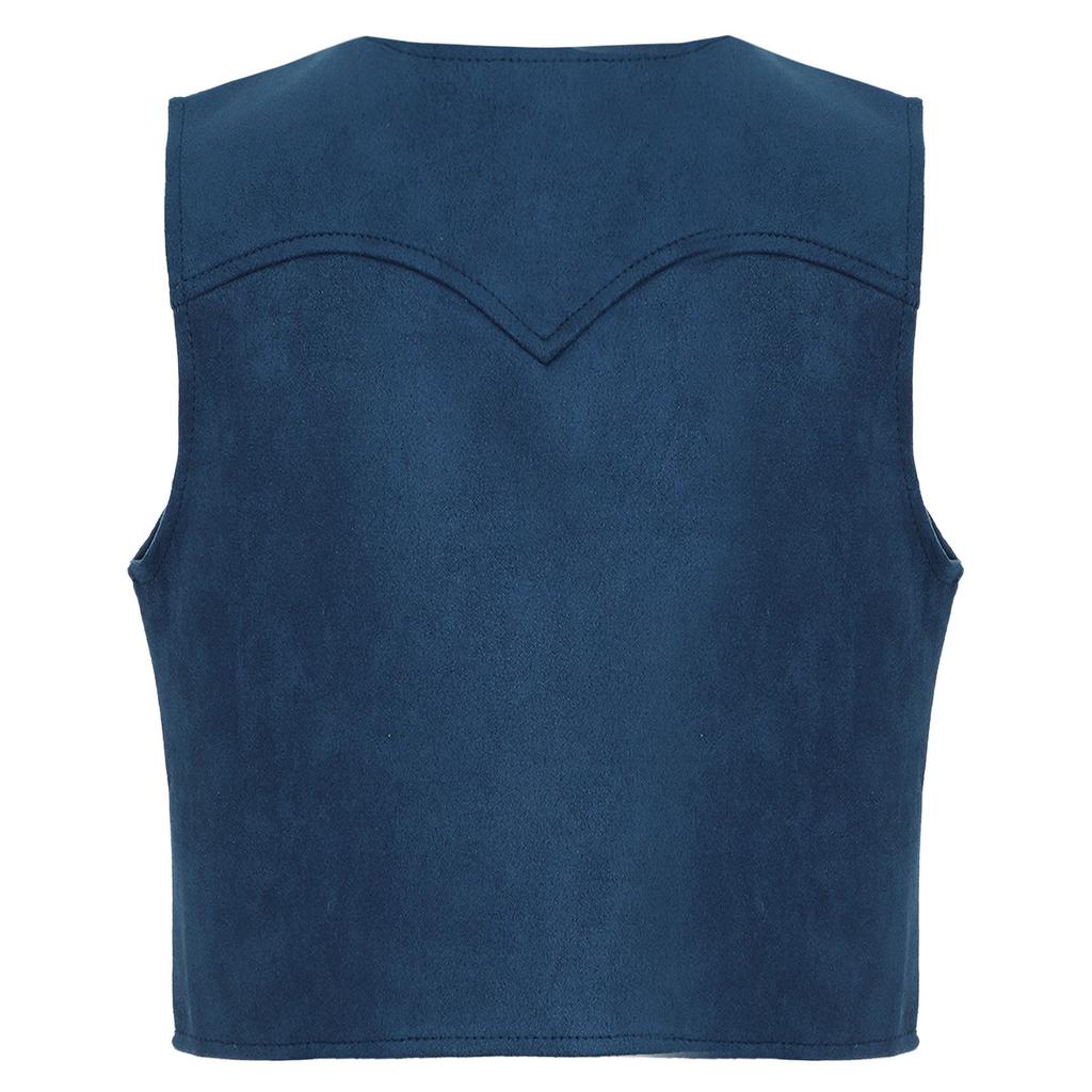 Klučičí westernová kovbojská vesta se špičatým lemem, třásněmi a designem s otevřenou přední částí, cosplay halloweenský kostým