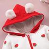 Kapuzen-Strampler für Babys und Kleinkinder: Reißverschluss mit Schleife, Erdbeerdesign, für 0-2 Jahre, Herbst/Winter Strampler.