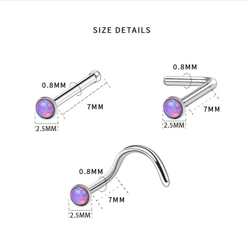 Personalized 316L Stainless Steel Opal Nose Stud Piercing with White Stone
