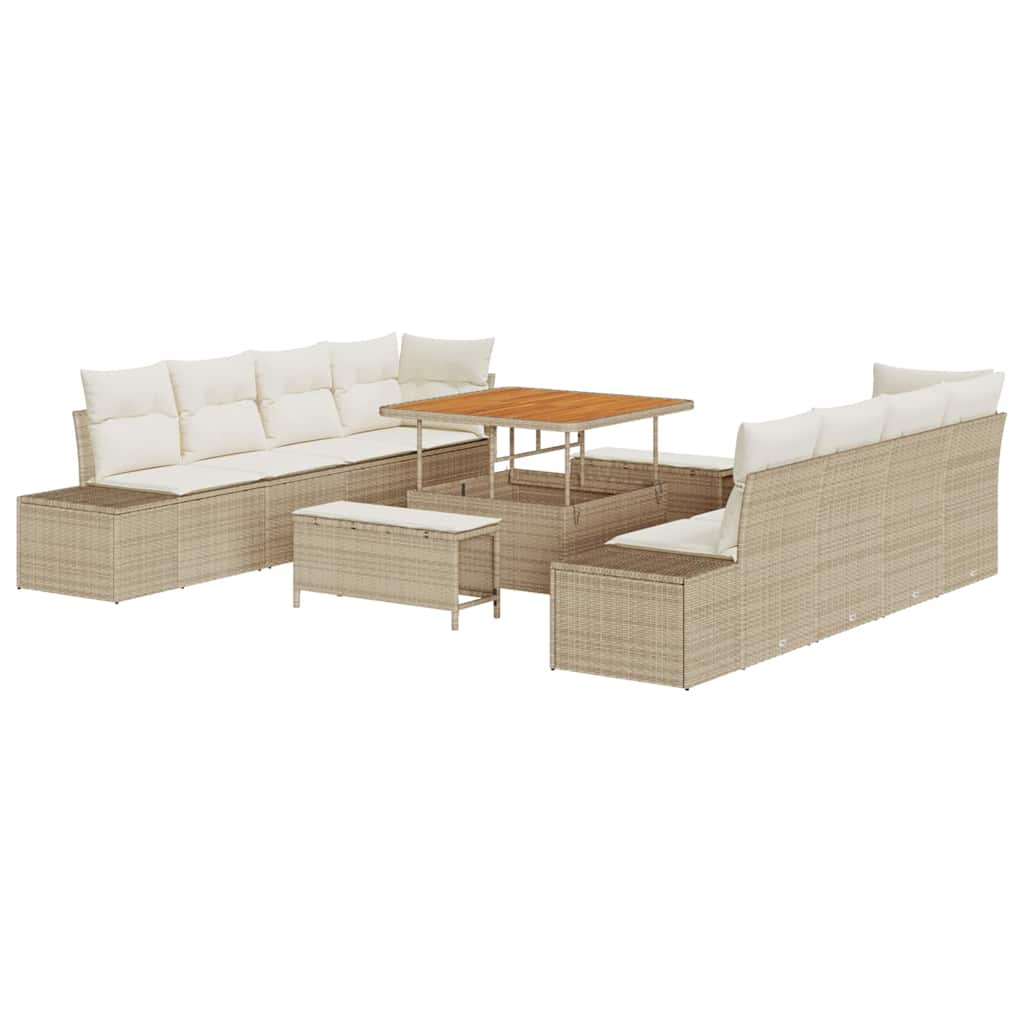 Garden Sofa Set with Cushions 11 Pcs Beige Poly Rattan
